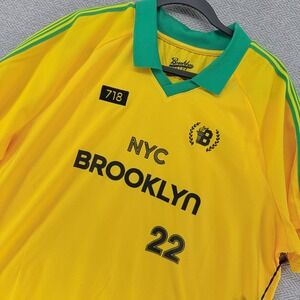 Brooklyn Cloth Soccer Jersey Large Yellow Polyester NYC Brooklyn 22 Sporty Top